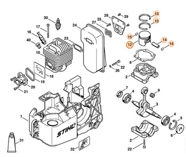 Tłok Ø 48 mm, Stihl 42210302000