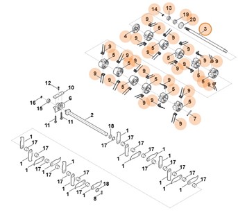 Wałek z zębami sprężynowymi kompl., Stihl 62917105200