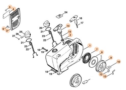 Obudowa wentylatora z urządzeniem rozruchowym, Stihl 42050802100