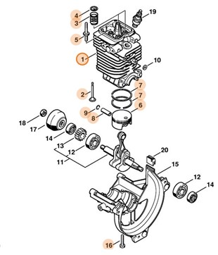 Cylinder z tłokiem Ø 38 mm, Stihl 41800201207