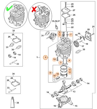 Cylinder z tłokiem Ø 50 mm, Stihl 42820201203
