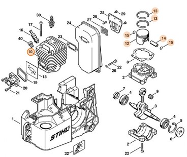 Cylinder z tłokiem Ø 48 mm, Stihl 42210201201
