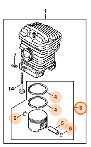 Tłok Ø 49 mm, Stihl 11270302005