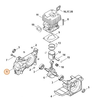 Połówka skrzyni korbowej, strona wentylatora, Stihl 41340202605