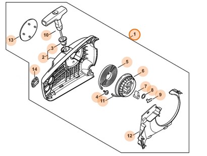 Obudowa wentylatora z urządzeniem rozruchowym, Stihl 11370802115