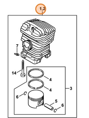 Cylinder z tłokiem Ø 46 mm, Stihl 11270201217