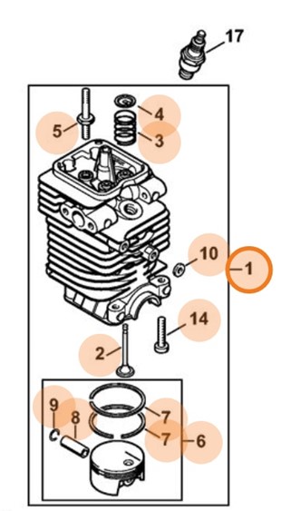Cylinder z tłokiem Ø 43 mm, Stihl 41800201206