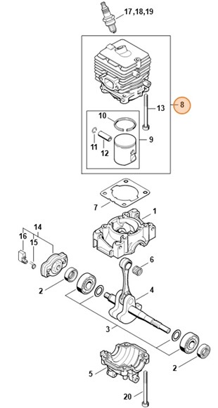 Cylinder z tłokiem Ø 34 mm, Stihl 41440201203