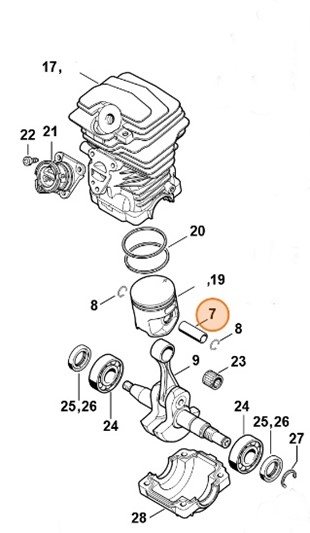  Sworzeń tłokowy 10x8x27,88, Stihl 11430341500