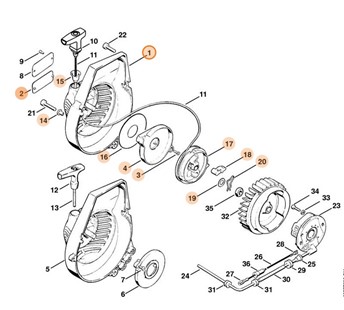 Obudowa wentylatora z urządzeniem rozruchowym, Stihl 42010802102