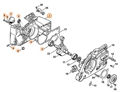 Połówka skrzyni korbowej, strona wentylatora, Stihl 11280202612