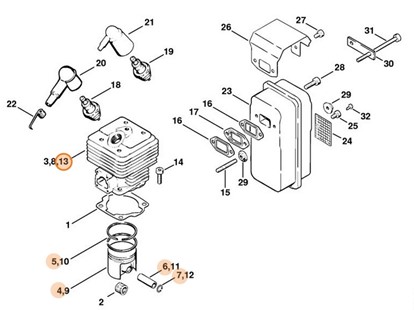 Cylinder z tłokiem Ø 49 mm, Stihl 42010201201