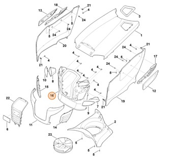 Pokrywa silnika, część przednia, Stihl 61707069912