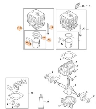 Cylinder z tłokiem Ø 34 mm, Stihl 42410201202