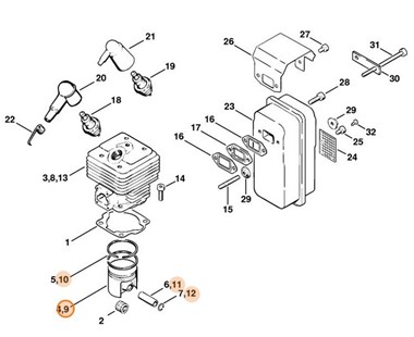 Tłok Ø 47 mm, Stihl 11080302020
